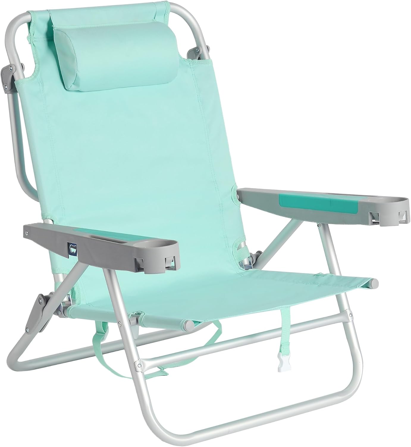 Extra Wide Low Beach Chair 5 Position Lay Flat 500 LBS Heavy Duty, XL Oversized Portable Folding Camping Chairs with Cup Holder for Outdoor/Trip, Lightweight Backpack Beach Chair for Adults