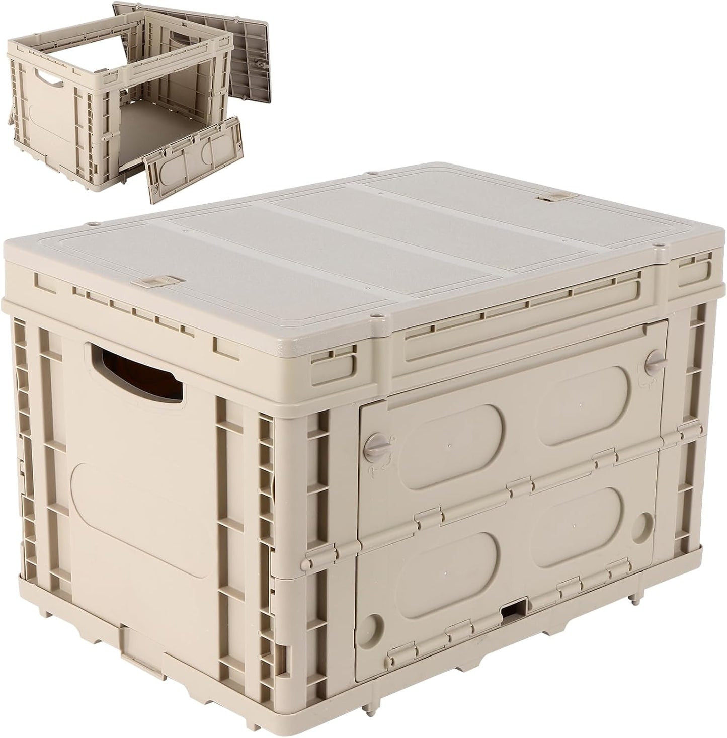 Collapsible Storage Bins with Lids,Stackable Utility Crates with Handles,Foldable Camping Box with 2 Side Doors,Folding Containers for Camping,Picnic,Tools,Indoor/Outdoor.