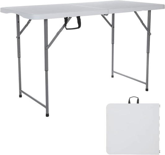 4ft Folding Table Plastic Fold in Half w/Handle Heavy Duty Portable Indoor Outdoor for Garden Party Picnic Camping BBQ Dining Kitchen Wedding Market Event