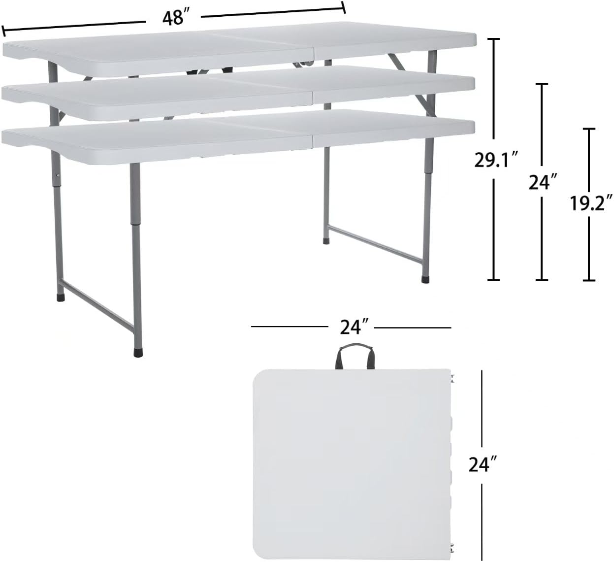 4ft Folding Table Plastic Fold in Half w/Handle Heavy Duty Portable Indoor Outdoor for Garden Party Picnic Camping BBQ Dining Kitchen Wedding Market Event