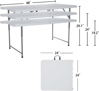 4ft Folding Table Plastic Fold in Half w/Handle Heavy Duty Portable Indoor Outdoor for Garden Party Picnic Camping BBQ Dining Kitchen Wedding Market Event
