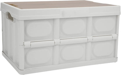 Portable 30L Outdoor Folding Storage Box with Wooden Cover, Multifunction Storage Box for Outdoor Supplies (White)