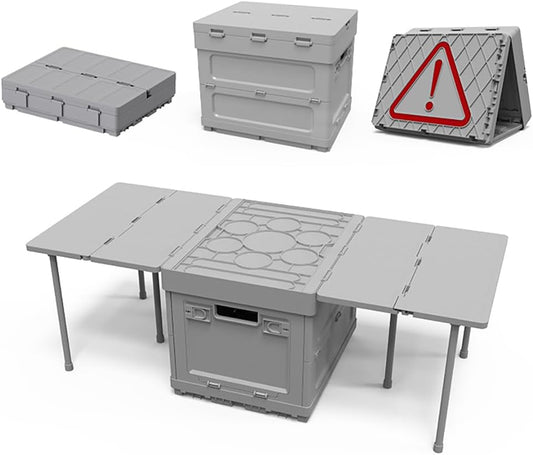 Folding Storage Box with Table, 3 in 1 Camping Collapsible Bins with Parking Warning Sign, Multifunctional Foldable Container, Outdoor Storage Bin for Picnic, Home, Office, Car