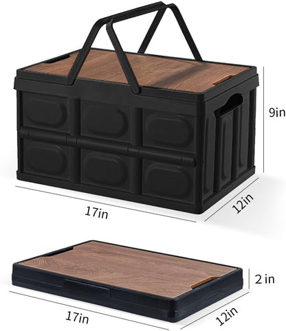 Collapsible Storage Bins Box with Lids and Handle, 30L Portable Plastic Storage Crate Containers Totes,  Stackable Foldable Camping Basket Supplies for Camp Fishing Car RV, Office (Black)