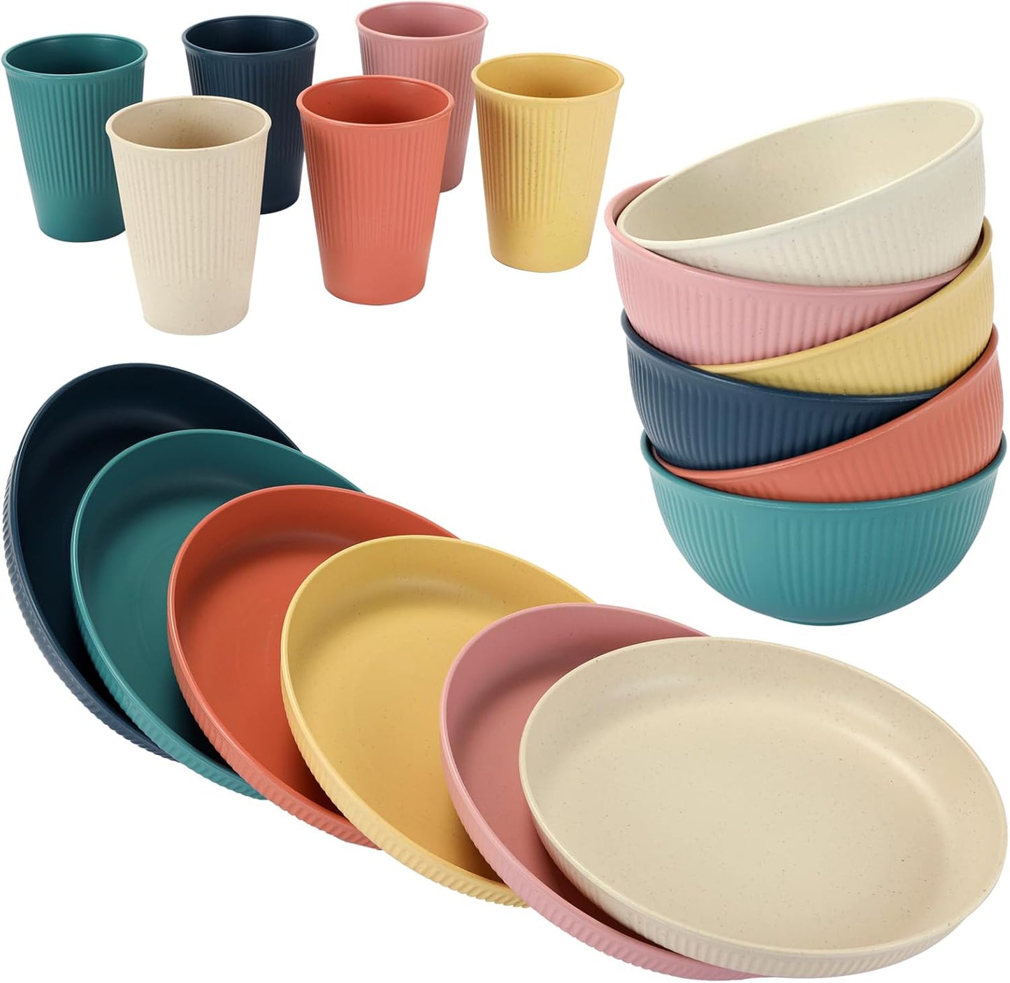 18PCS Wheat Straw Dinnerware Sets Unbreakable Reusable Dinnerware Set for 6, Microwave Dishwasher Safe Dinnerware for Outdoor Camping Dishes