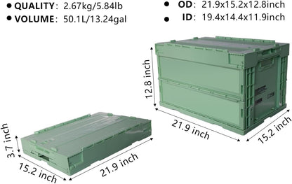 Foldable Storage Bin 56QT Collapsible Organizer Box with Handles for Home, Car Trunk, Camping & Outdoor, Eco-Friendly Plastic Container (Khaki, 21.9"x15.2"x12.8")