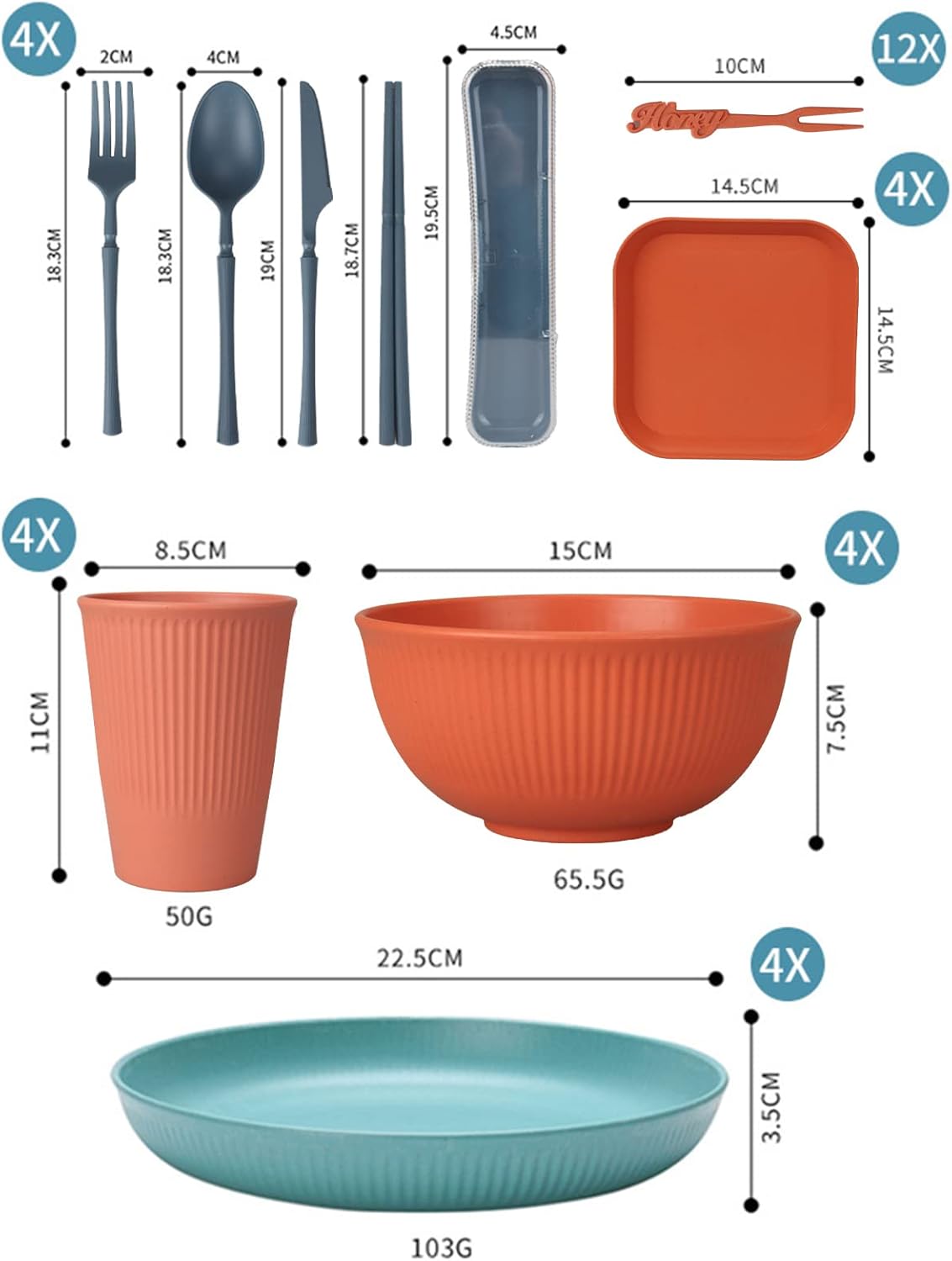 48 Pcs Dinnerware Sets, Unbreakable Plates and Bowls Sets, Reusable Dinnerware Sets for 4 People, Travel Camping Picnic Home Party Cutlery Set, Dishwasher Microwave Safe Dishes