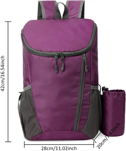 Portable Foldable Backpack Folding Mountaineering Bag, Ultralight Outdoor Cycling Rucksack, Travel Hiking Knapsack (Purple)