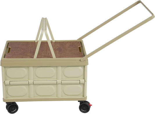 Rolling Cart with 4 Wheels, Foldable Organizer with Handles, Foldable Box for Outdoor Store, 55L Large Capacity Storage Box Grocery Cart for Grocery Hauling Camping Shopping (Green)