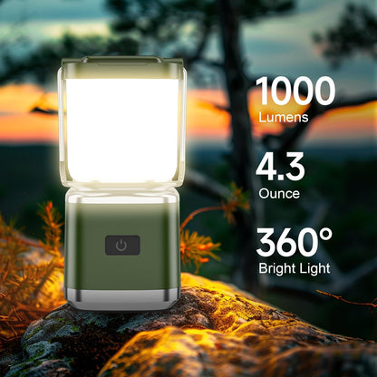 LED Camping Lantern, 1000 Lumens Camping Lantern Rechargeable with 4 Light Modes, Waterproof, Camping Essentials, Mini Lantern Flashlight for Camping, Hurricane, Emergency, Hiking, Power Outages, 2pc