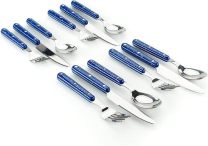 12 Piece Cutlery Set, Camping Flatware - Blue