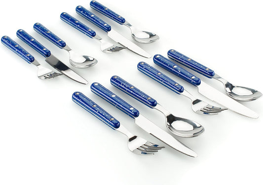 12 Piece Cutlery Set, Camping Flatware - Blue