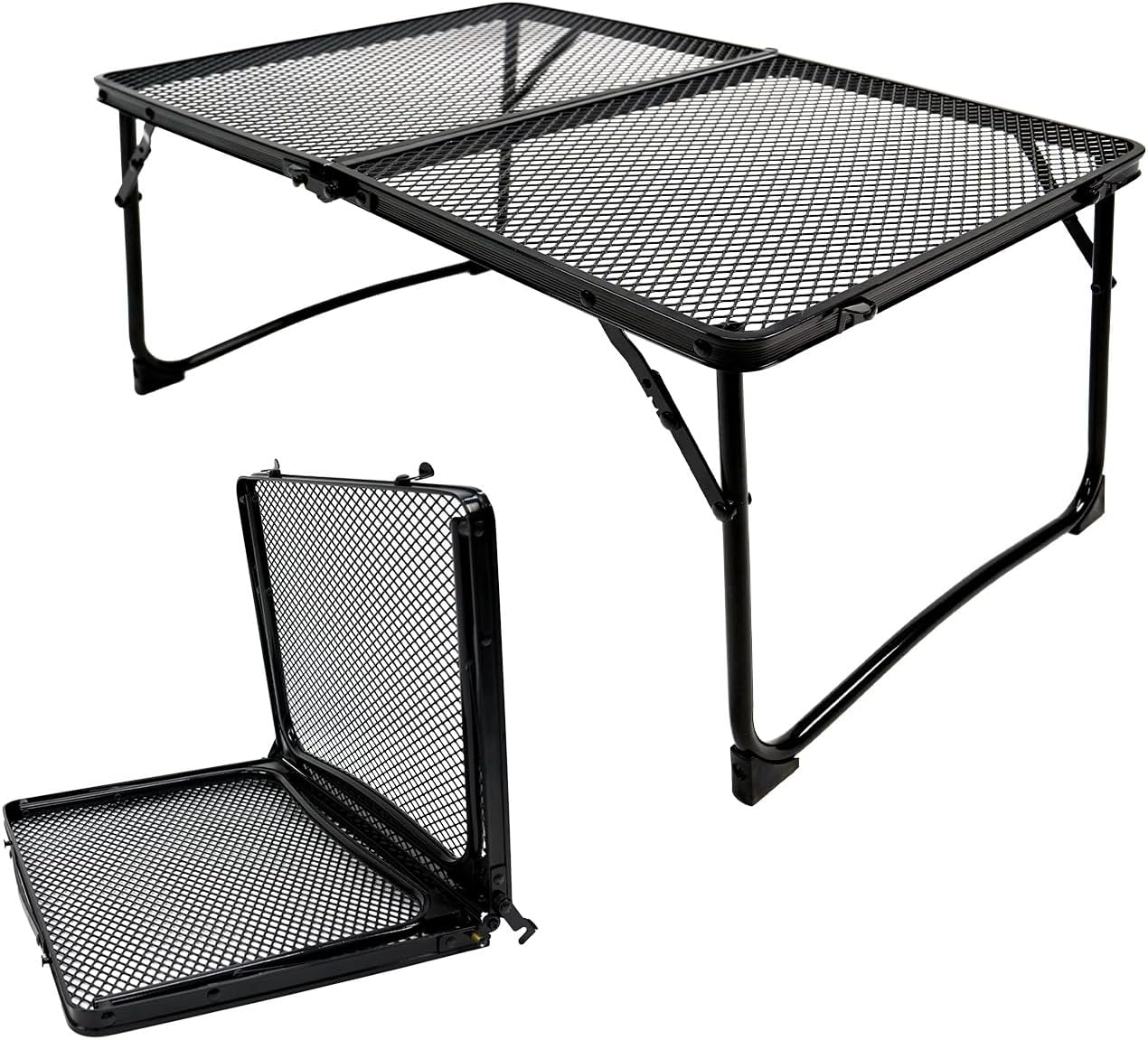 Folding Grill Table, Portable Camping Table with Mesh Desktop Light Weight Outdoor Cooking Table with Carry Handle Grill Tables for Outside Picnic BBQ
