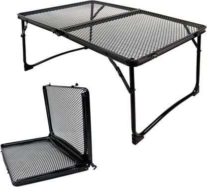 Folding Grill Table, Portable Camping Table with Mesh Desktop Light Weight Outdoor Cooking Table with Carry Handle Grill Tables for Outside Picnic BBQ