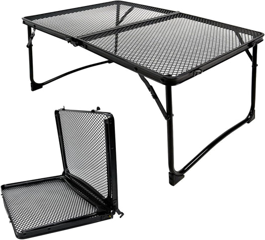 Folding Grill Table, Portable Camping Table with Mesh Desktop Light Weight Outdoor Cooking Table with Carry Handle Grill Tables for Outside Picnic BBQ