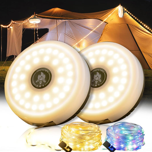2-Pack Camping String Lights - 4 in 1 Outdoor Camping Lantern with 8 Lighting Modes(32.8Ft), Quick 30s Recovery, Waterproof,  Fast Charging, Portable Camping Lights for Camping/Yard/Hiking