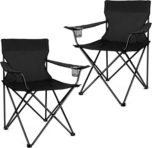 Portable Camping Chair, Outdoor Lawn Folding Chairs for Adults, Heavy Duty Large Foldable Chairs for Beach, Fishing, Tailgating Outdoor Sport, 2 Cup Holders & Carry Bag