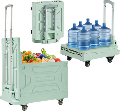 Foldable Shopping Cart with Wheels, Collapsible Rolling Crate for Groceries, Folding Storage Box with Handle, Three Modes of Use, Ideal for Teacher, Trip, Outdoors, Etc., 16GAL, Green