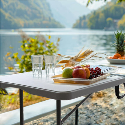 6FT Folding Picnic Table Portable Fold-in-Half Plastic Dining Picnic Party Table with Tablecloth, White