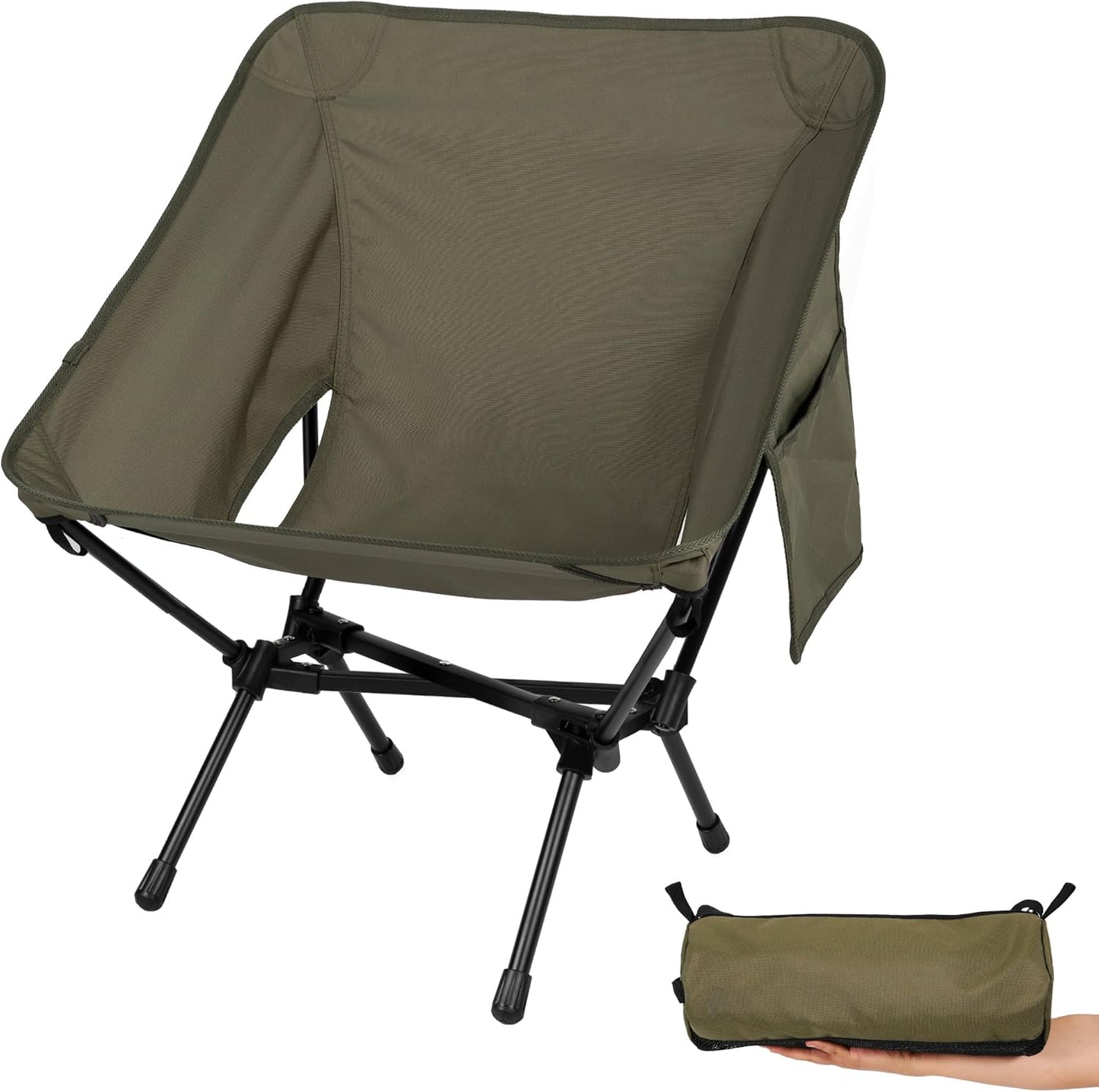 Ultralight Camping Chair, Portable Folding Backpacking Chair, Compact Camping Chair with Carry Bag for Outdoor Camp Hiking Backpack Beach Travel (Army Green)