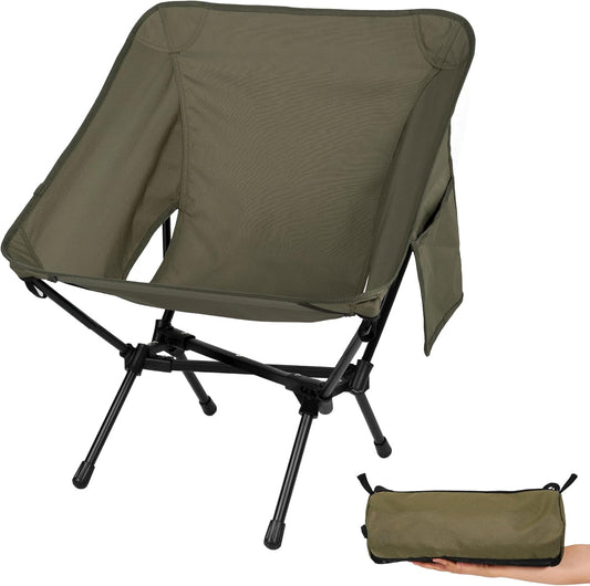 Ultralight Camping Chair, Portable Folding Backpacking Chair, Compact Camping Chair with Carry Bag for Outdoor Camp Hiking Backpack Beach Travel (Army Green)