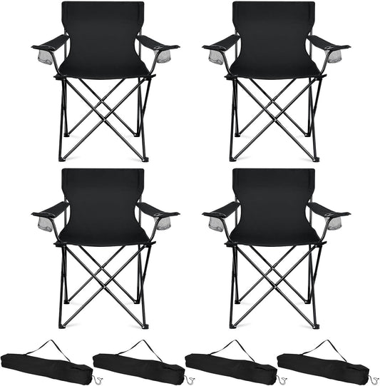 Camping Chairs 4 Pack, Oversized Folding Chair with Cup Holders for Adults, Portable Chair & Carry Bag for Outdoor Backyard, Beach, Lawn, Patio, Picnic, Fishing, Oxford Fabric & Heavy Duty