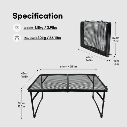 Folding Grill Table, Portable Camping Table with Mesh Desktop Light Weight Outdoor Cooking Table with Carry Handle Grill Tables for Outside Picnic BBQ