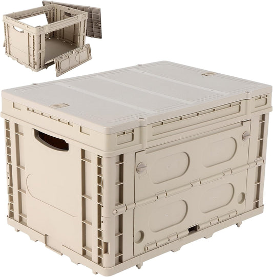 Collapsible Storage Bins with Lids,Stackable Utility Crates with Handles,Foldable Camping Box with 2 Side Doors,Folding Containers for Camping,Picnic,Tools,Indoor/Outdoor.