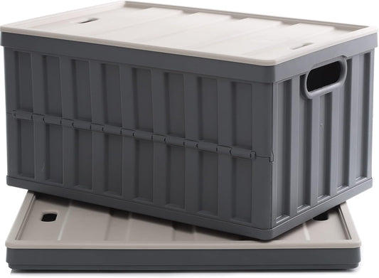 64L Collapsible Storage Bins with Lids Plastic Storage Containers for Organizing Stackable Storage Box Large Heavy Duty Utility Crates, 2 Packs