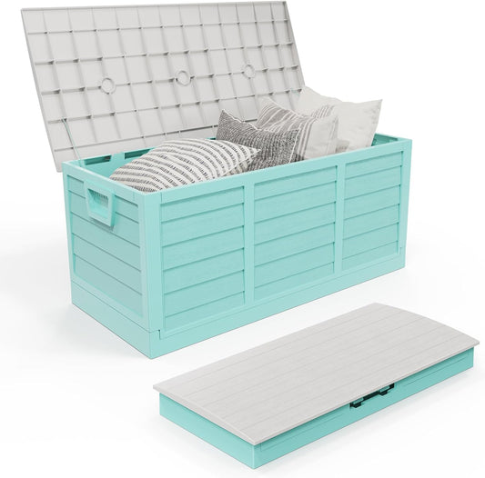 Foldable 75 Gallon Outdoor Storage Box, Plastic Storage Containers with Lid, Patio Deck Box Furniture for Garden, Pool, Balcony, Yard (Green)
