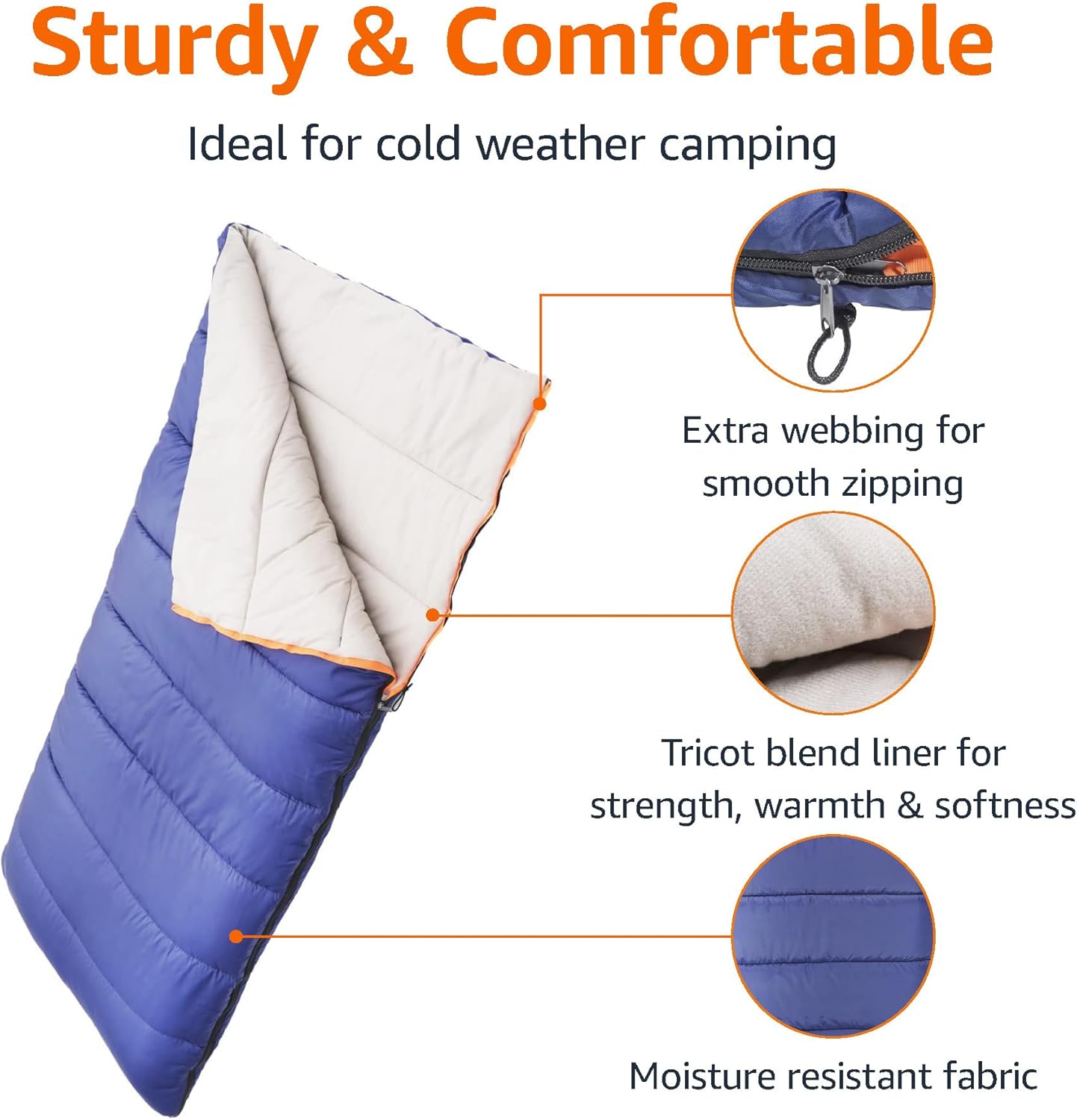 30°F Cool Weather Sleeping Bag, 75 Inches x 33 Inches, Blue