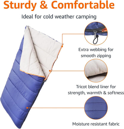 30°F Cool Weather Sleeping Bag, 75 Inches x 33 Inches, Blue