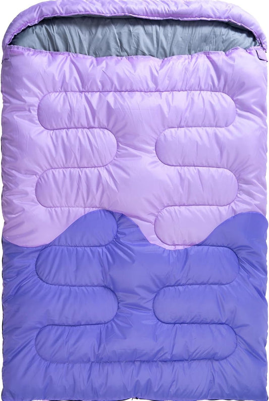 Sleeping Bag - Double Camping Sleeping Bags 2 Person for Adults Kids Boys Girls for Hiking Backpacking - Warm Cold Weather Lightweight Portable with Compression Bag for Indoors Outdoors Activities