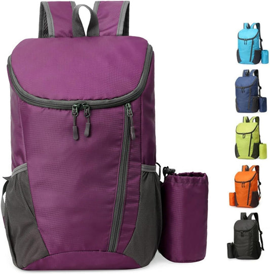 Portable Foldable Backpack Folding Mountaineering Bag, Ultralight Outdoor Cycling Rucksack, Travel Hiking Knapsack (Purple)