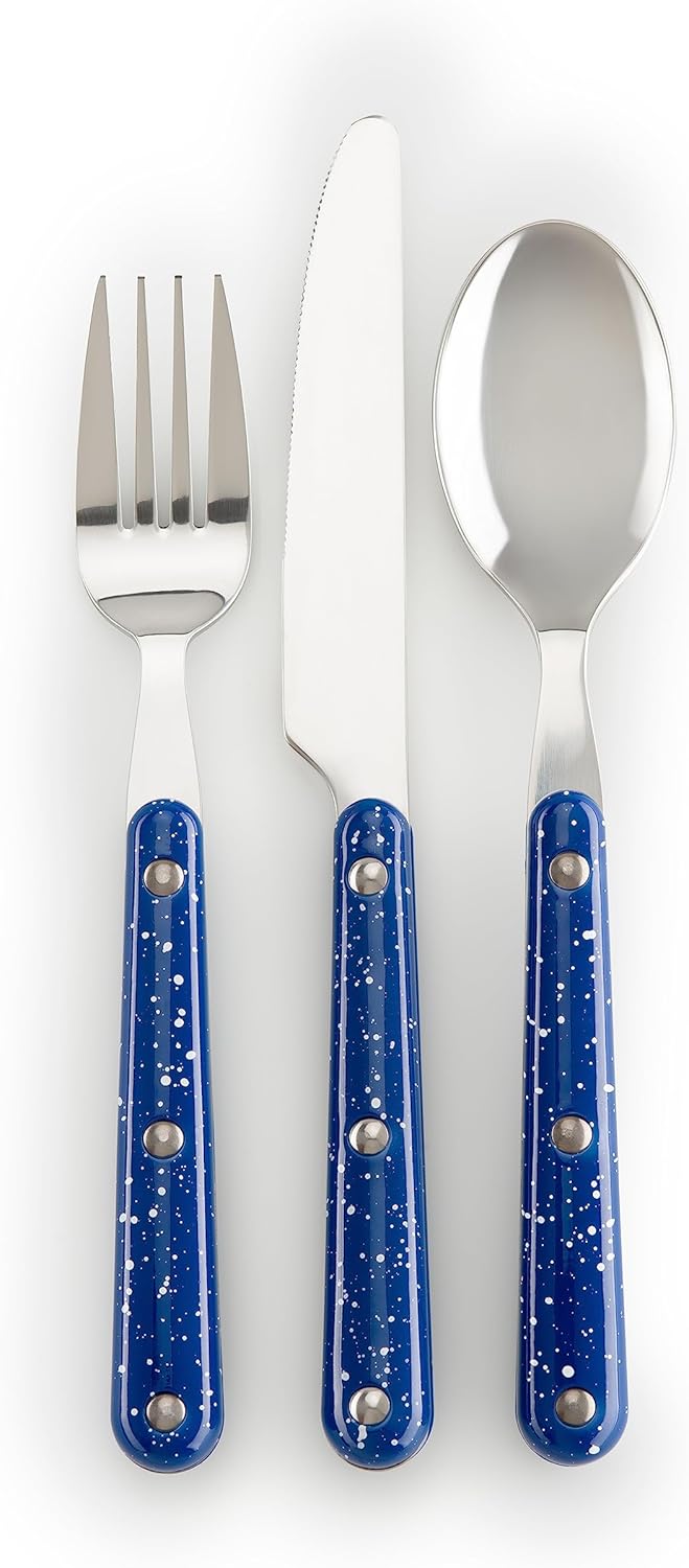 12 Piece Cutlery Set, Camping Flatware - Blue