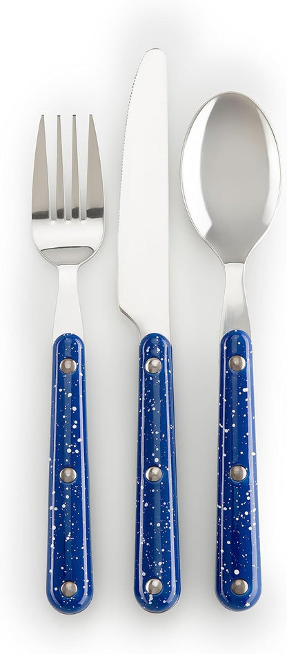 12 Piece Cutlery Set, Camping Flatware - Blue