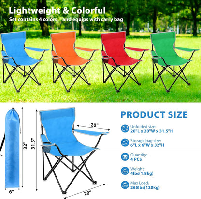 Folding Camping Chairs with Cupholder and Carry Bag Portable Lightweight Lawn Chairs with Mesh Side Pocket for Fishing Hiking Picnic Party Beach Outdoor Sports Activity (Classical,4 Pcs)
